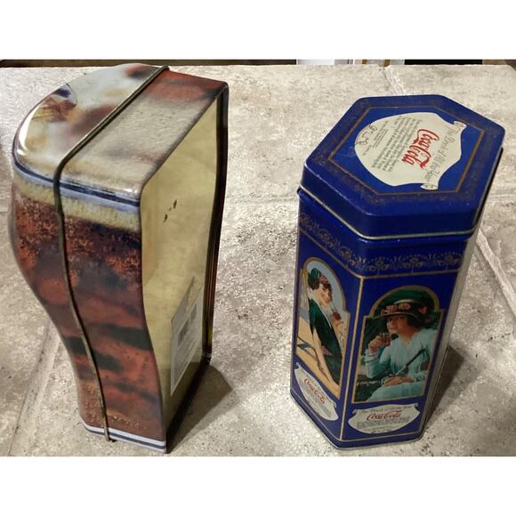 Coca Cola Empty Tins ~ The Drink Of All The Year & 1998 Coke Glass Shaped Tin - Picture 5 of 8